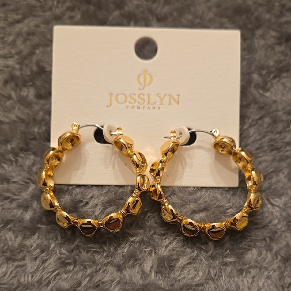 Gold Chain Pattern Hoop Earrings - Picture 1 of 2